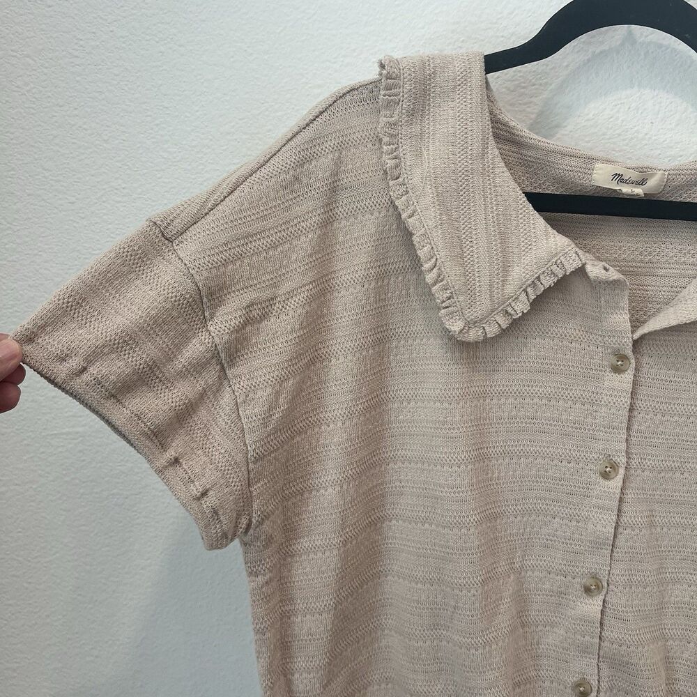 Madewell Ruffle-Collared Crop Tan Top Large Cottagecore Preppy Casual Prairie - Picture 6 of 9